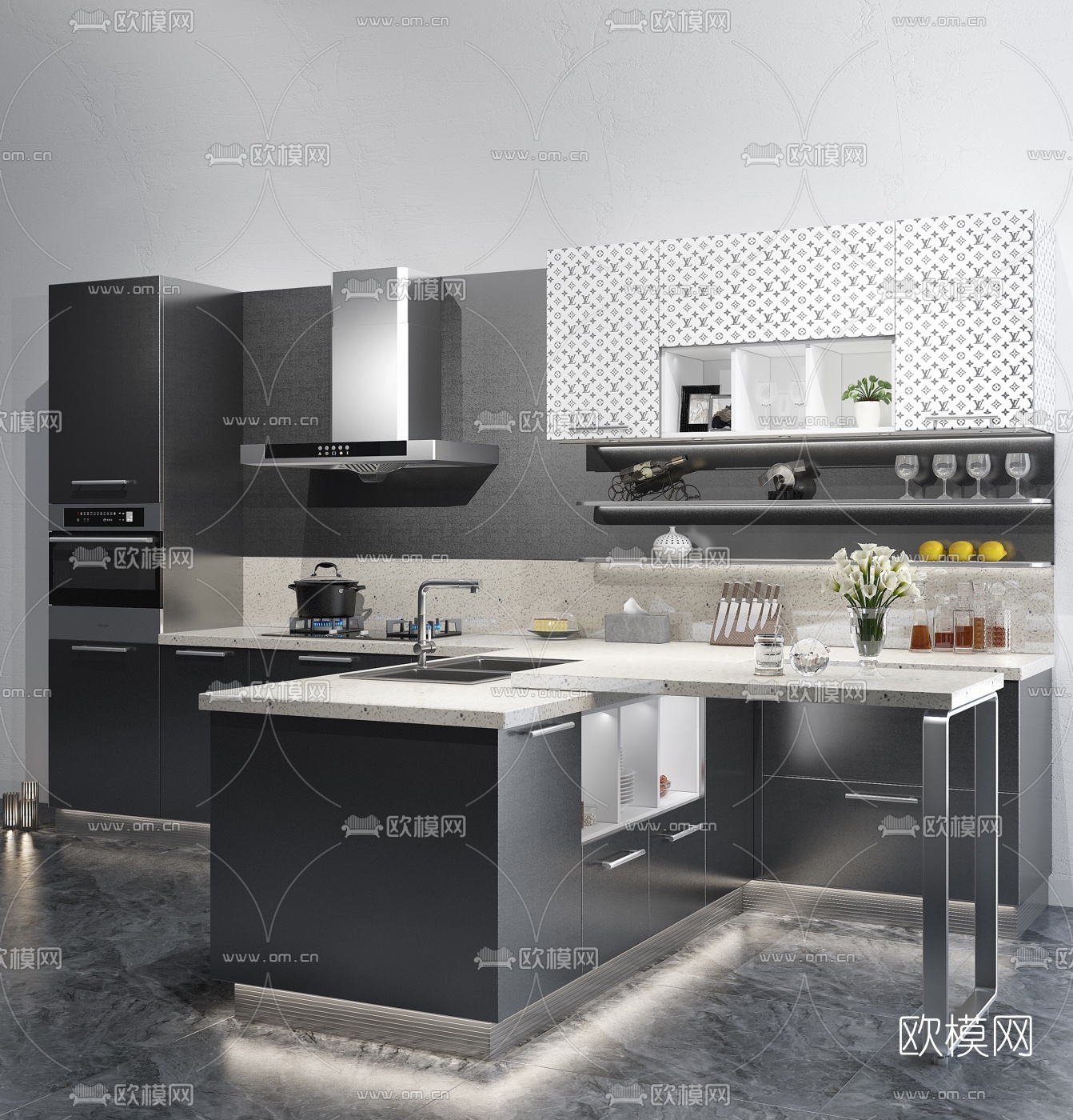 现代橱柜3d模型下载