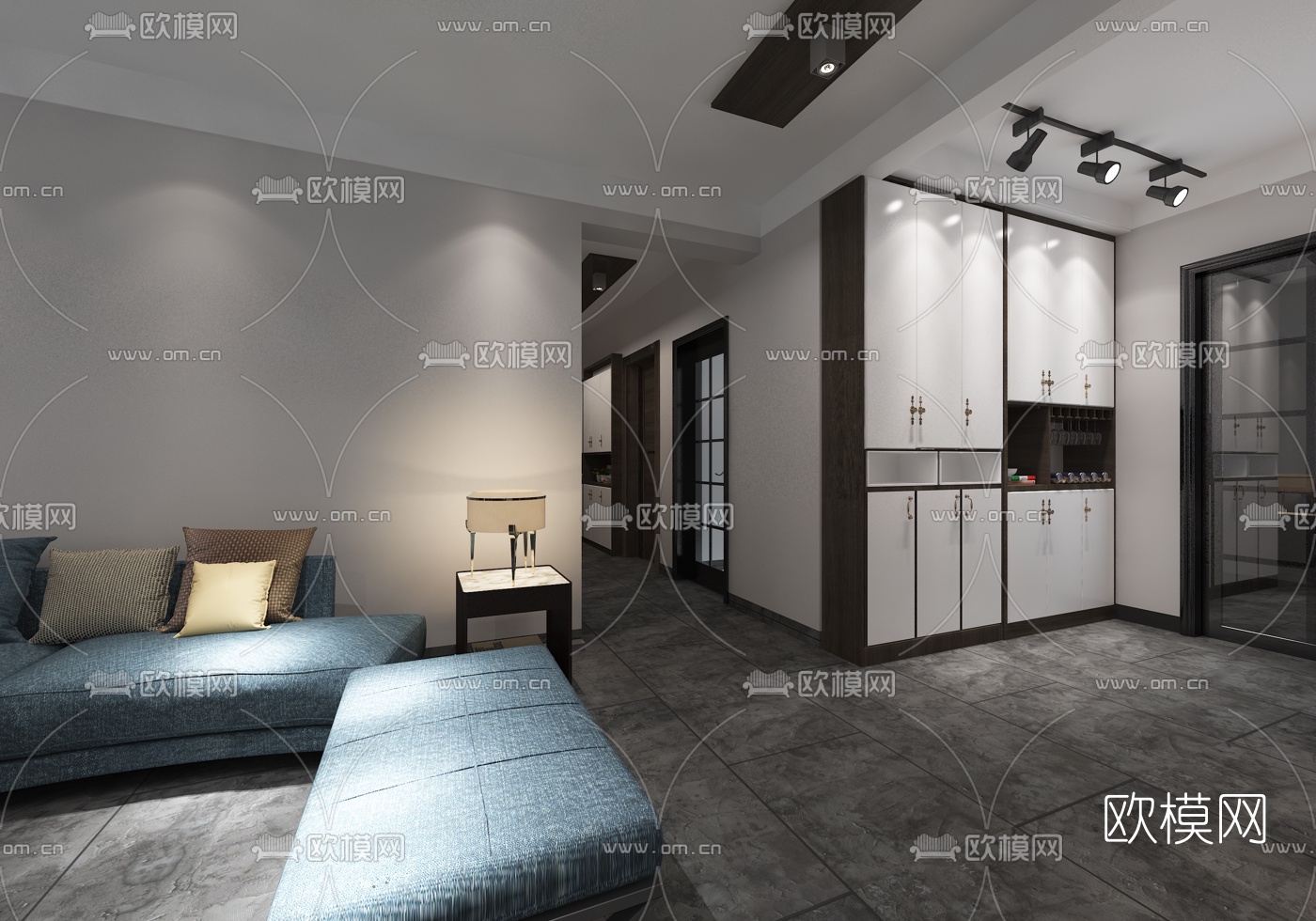 现代高级灰客厅餐厅3d模型下载（渲染图4）