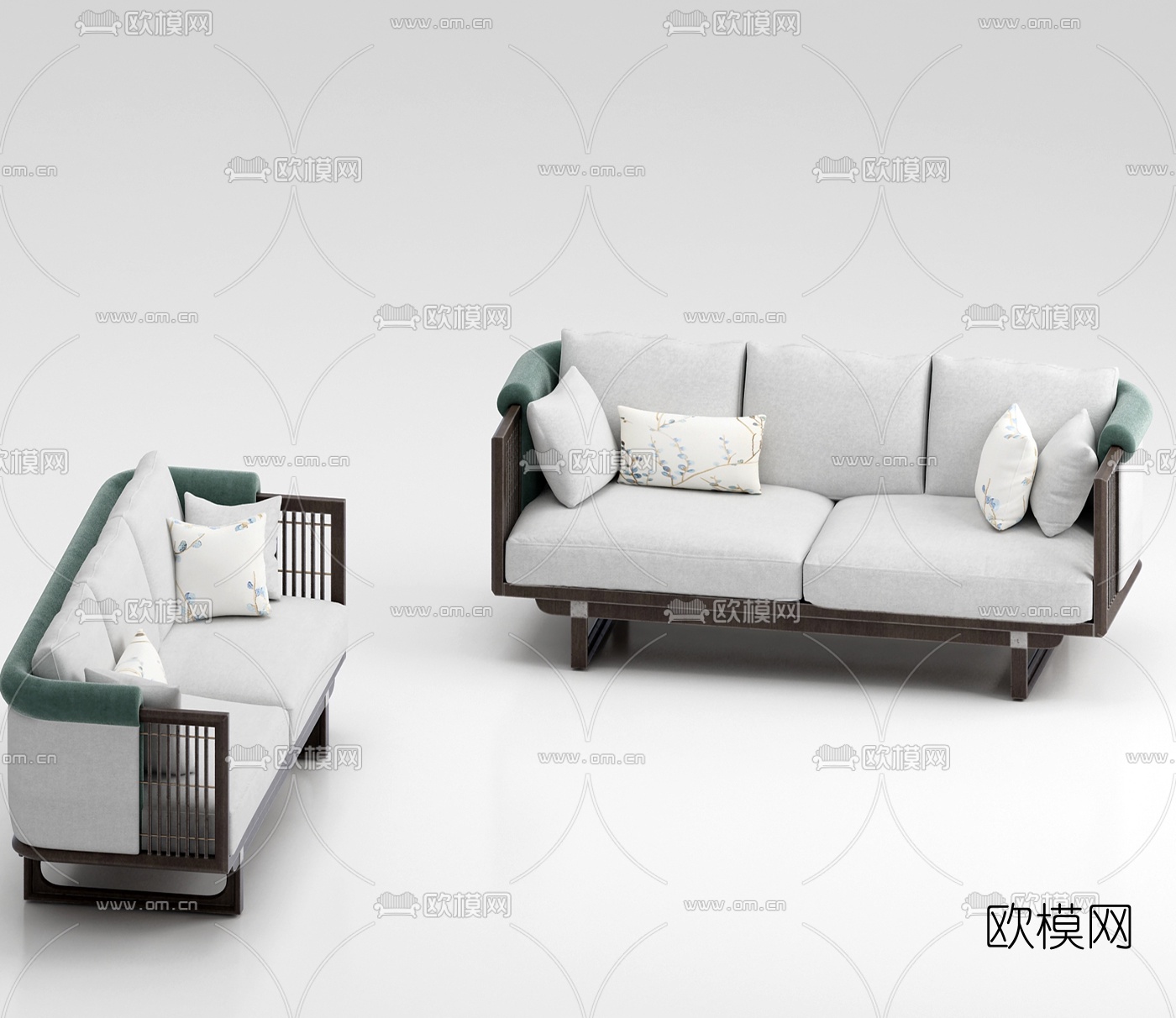 新中式实木双人沙发3d模型下载