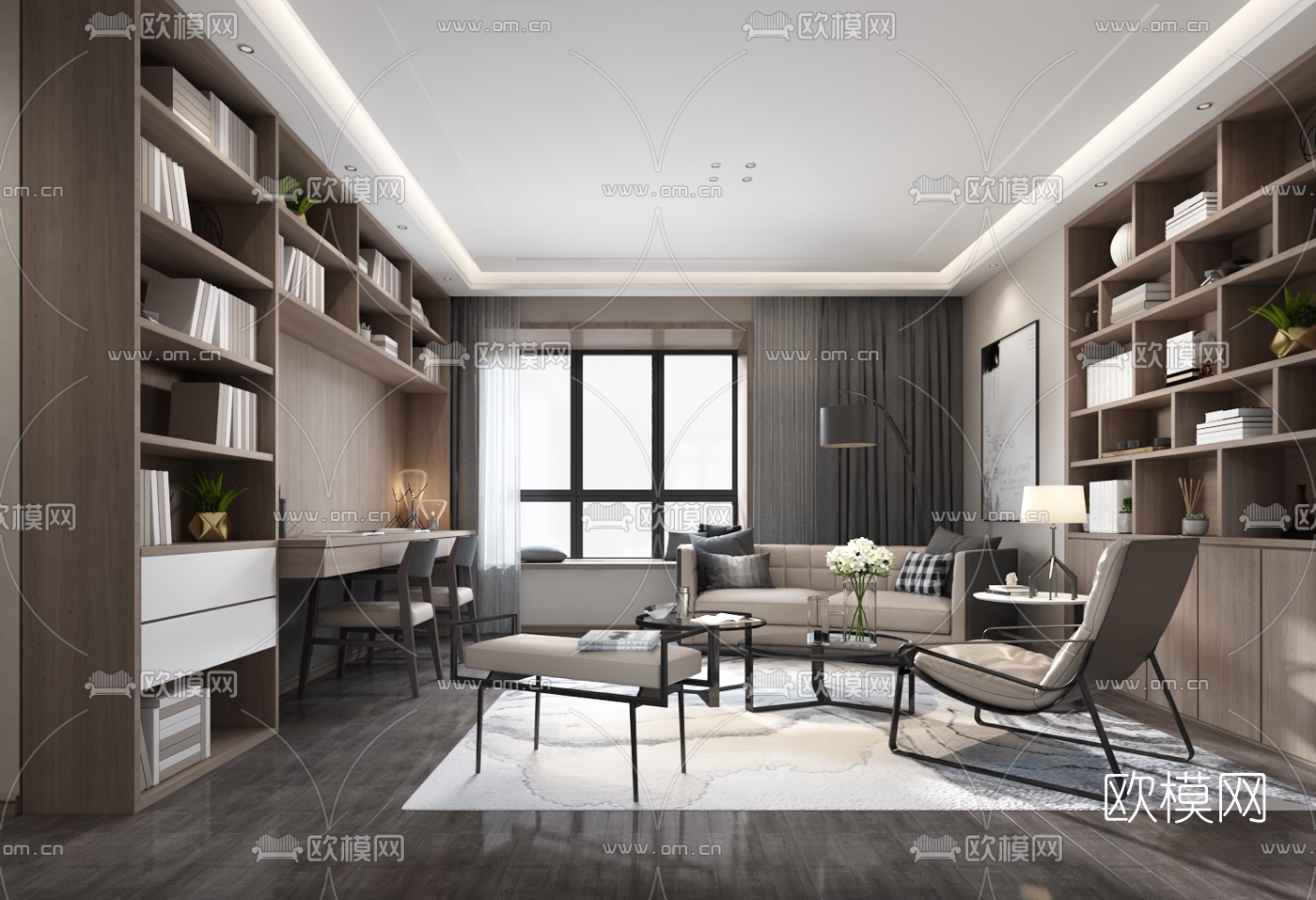 现代书房休闲区3D模型-免费3dmax模型库-欧模网