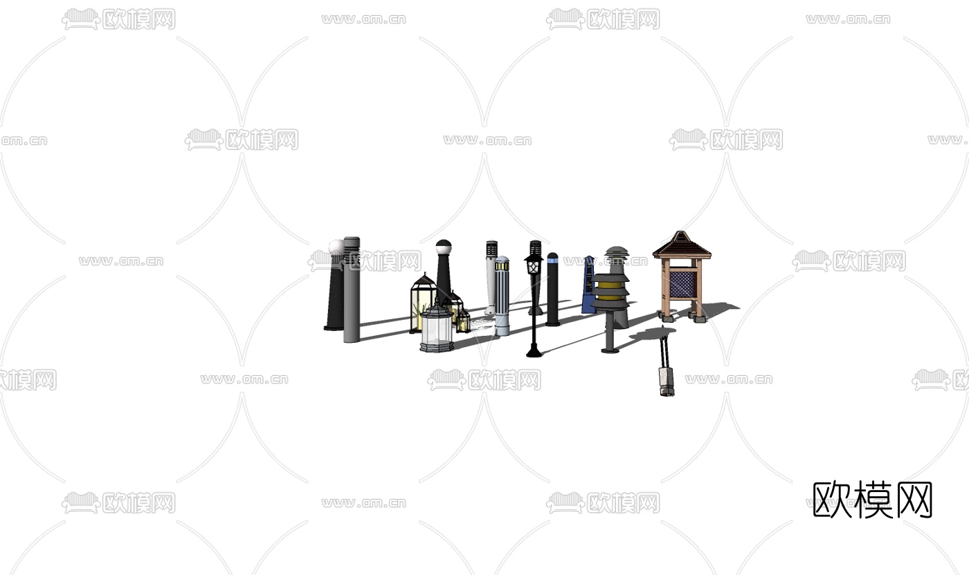 现代景观灯草坪灯免费su模型下载（渲染图2）