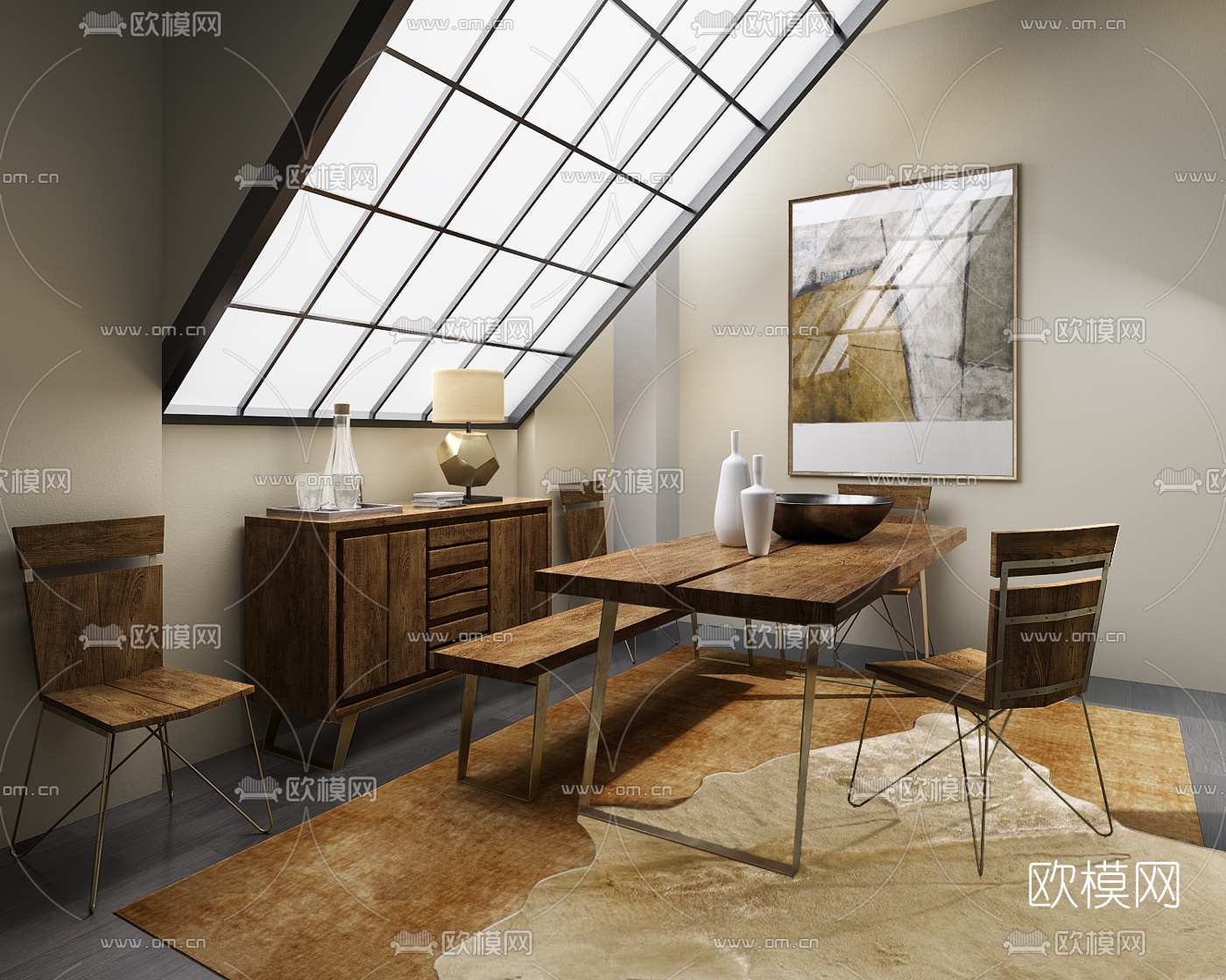 美国Hooker品牌 北欧实木餐桌椅3d模型下载