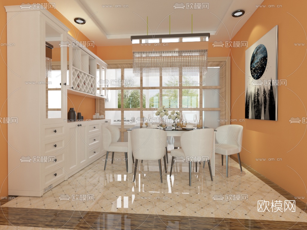 欧式客餐厅免费3d模型下载（渲染图2）
