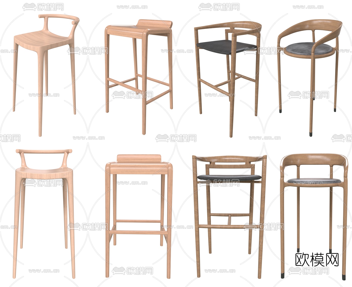 新中式实木吧椅su模型下载（渲染图2）