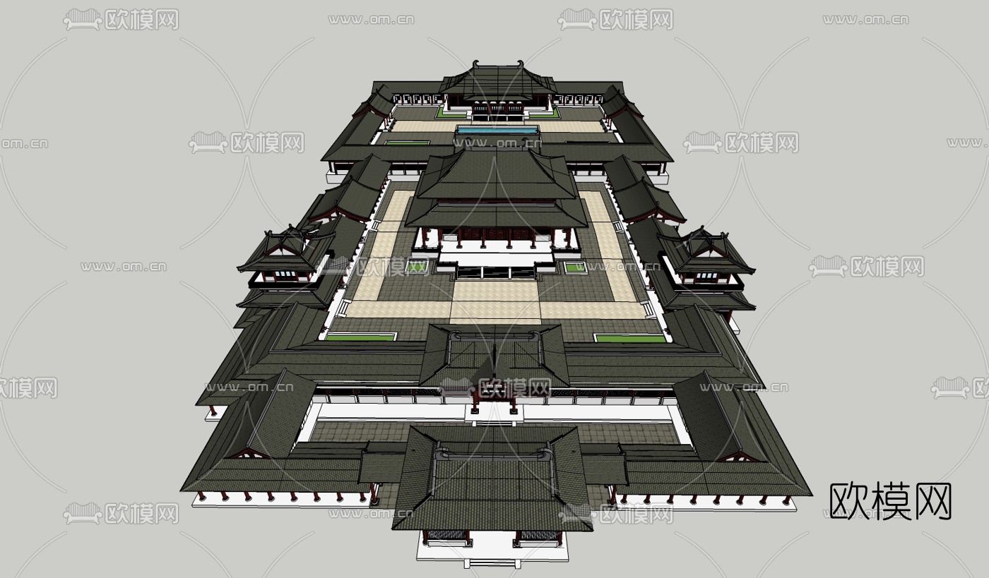 中式宫殿规划su模型下载（渲染图1）