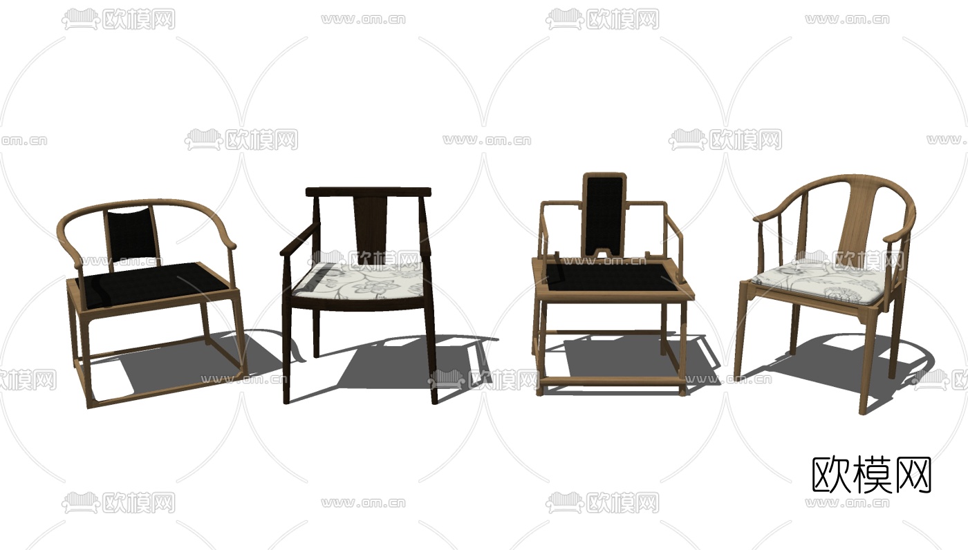 中式单椅组合免费su模型下载