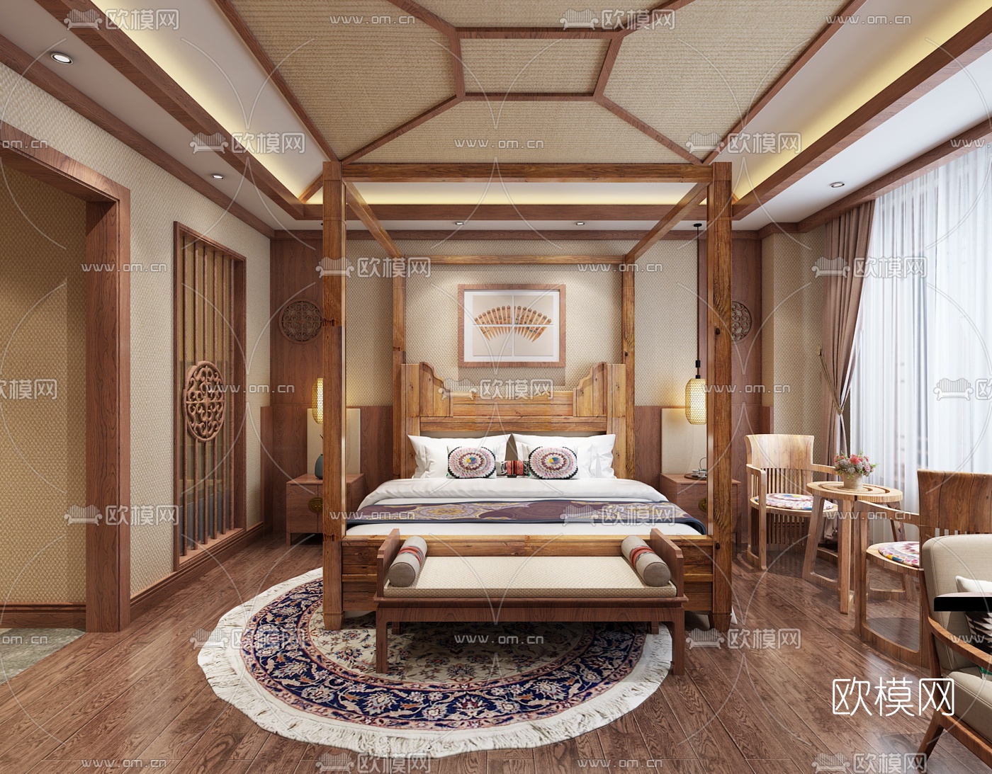 新中式民宿客房3d模型