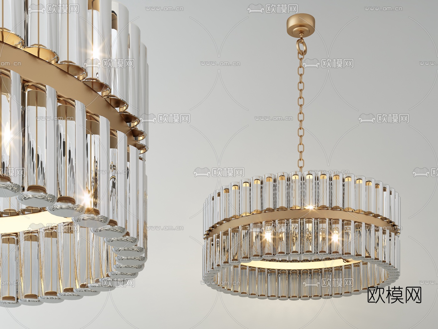 现代金属水晶吊灯3d模型下载