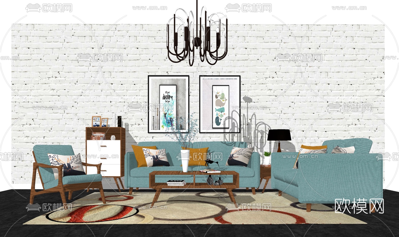 北欧沙发组合su模型下载