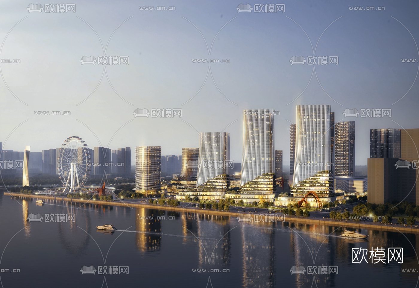 现代高层办公楼外观su模型下载（渲染图1）