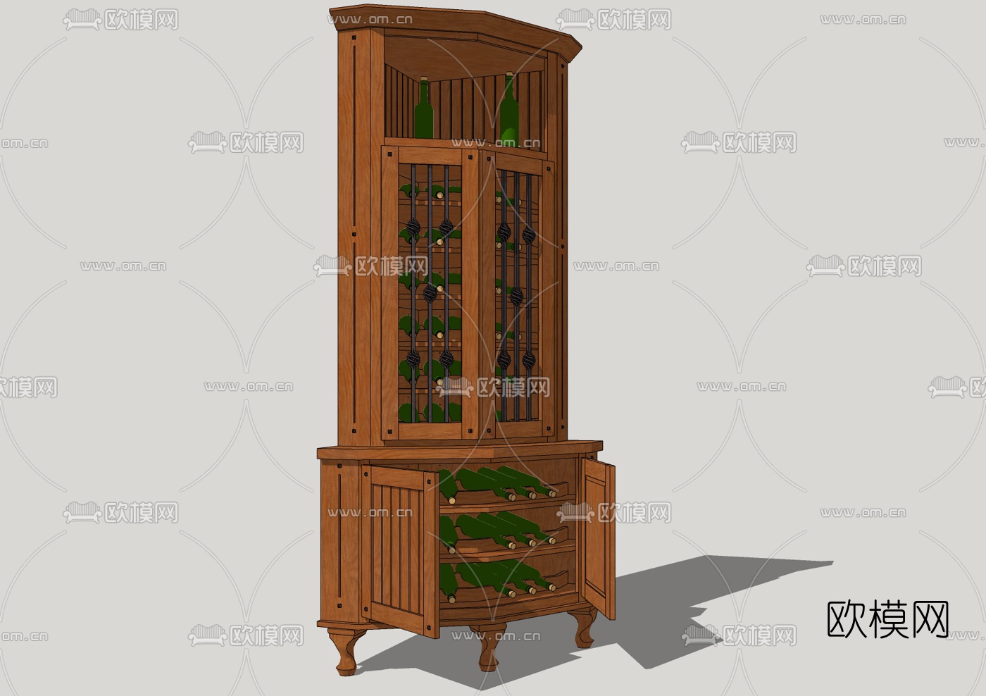 美式实木酒柜免费su模型下载