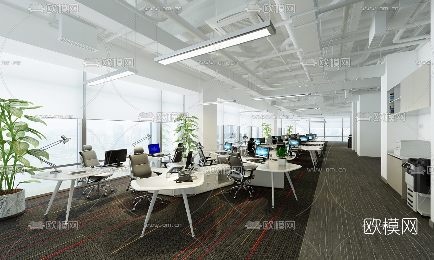 现代敞开式办公室免费3d模型下载_ID10051664_3dmax免费模型-欧模网