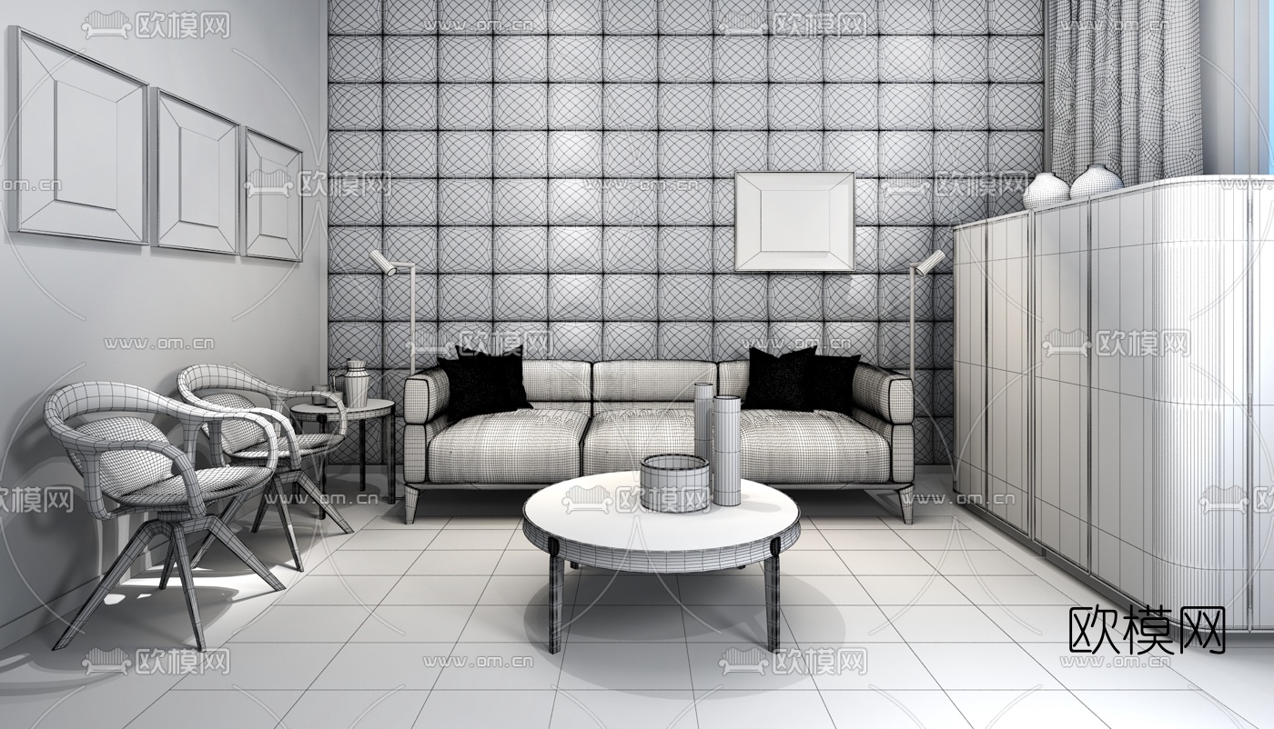 意大利GIORGETTI品牌 现代布艺沙发组合3d模型下载（渲染图2）