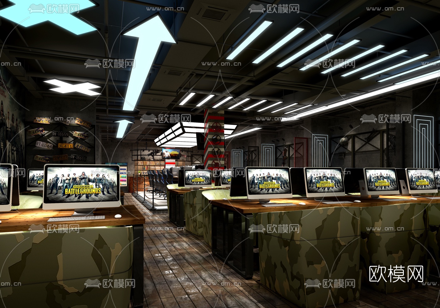 工业风网咖3d模型下载（渲染图1）