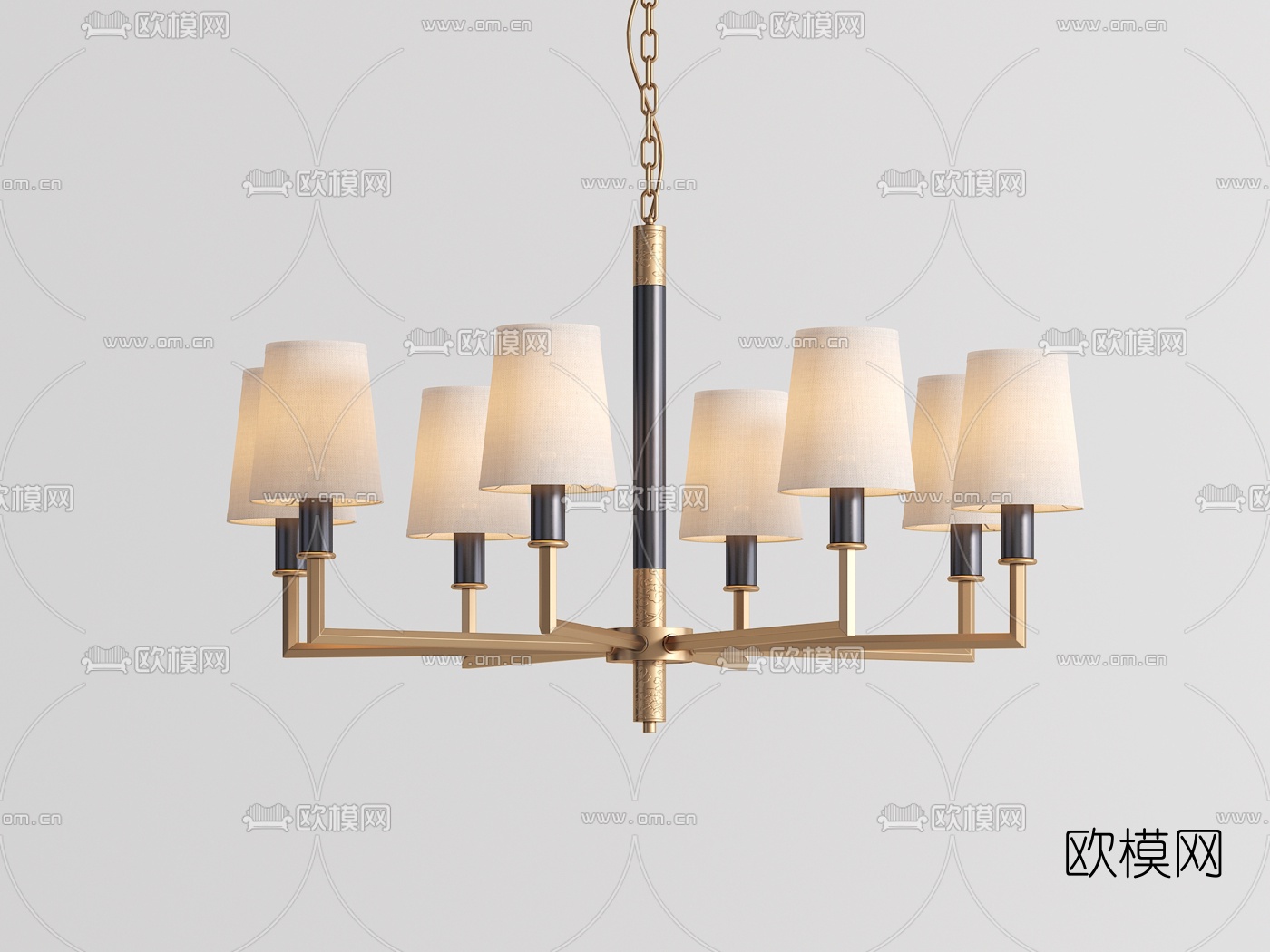 新中式金属多头吊灯3d模型下载（渲染图2）