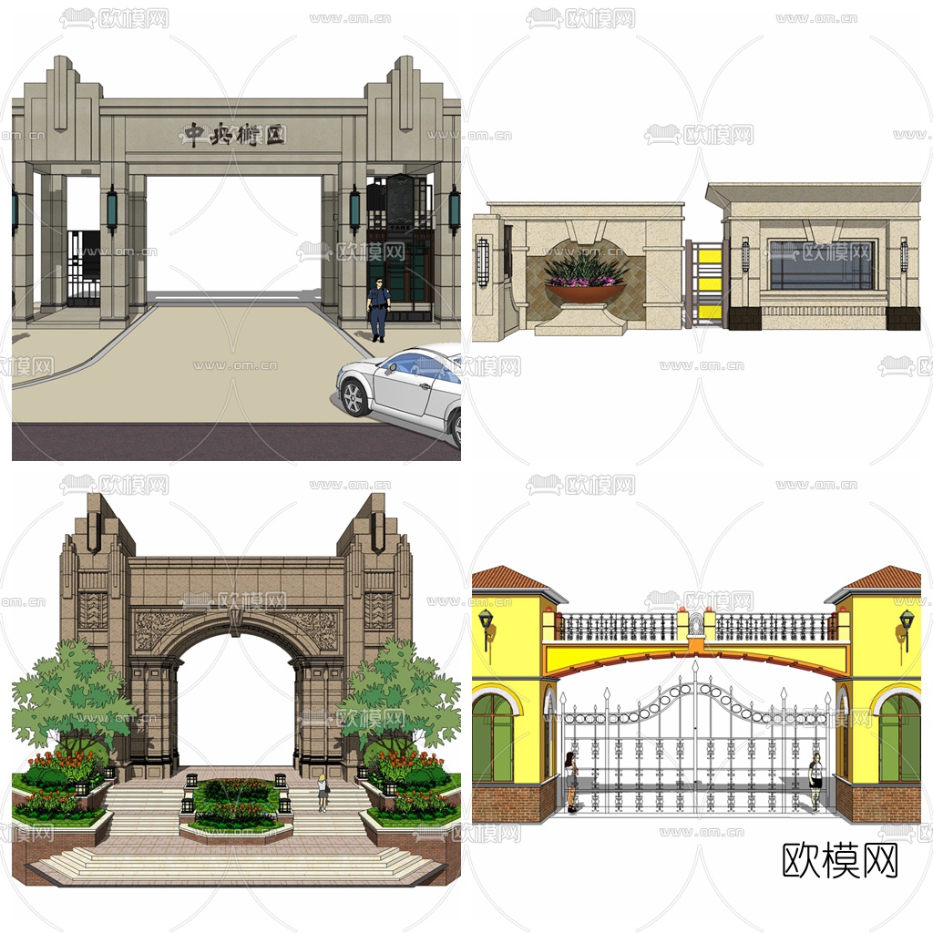新古典小区入口su模型