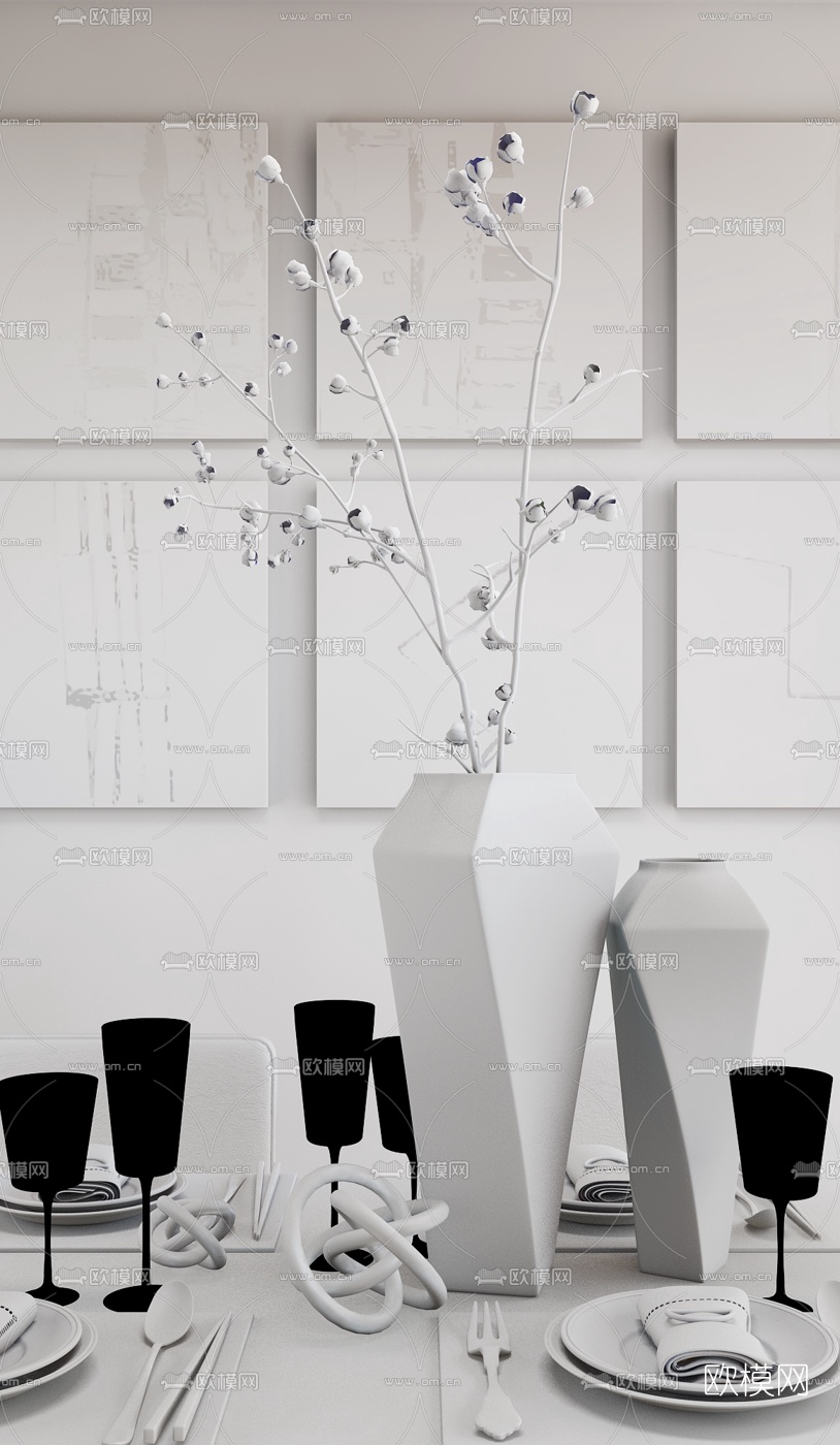 布鲁盟设计 现代蓝色玻璃花瓶花器3d模型下载（渲染图2）