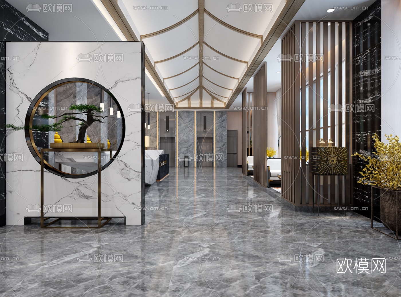 新中式酒店大堂3d模型