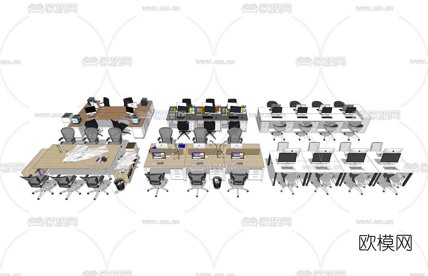 现代办公桌椅su模型下载