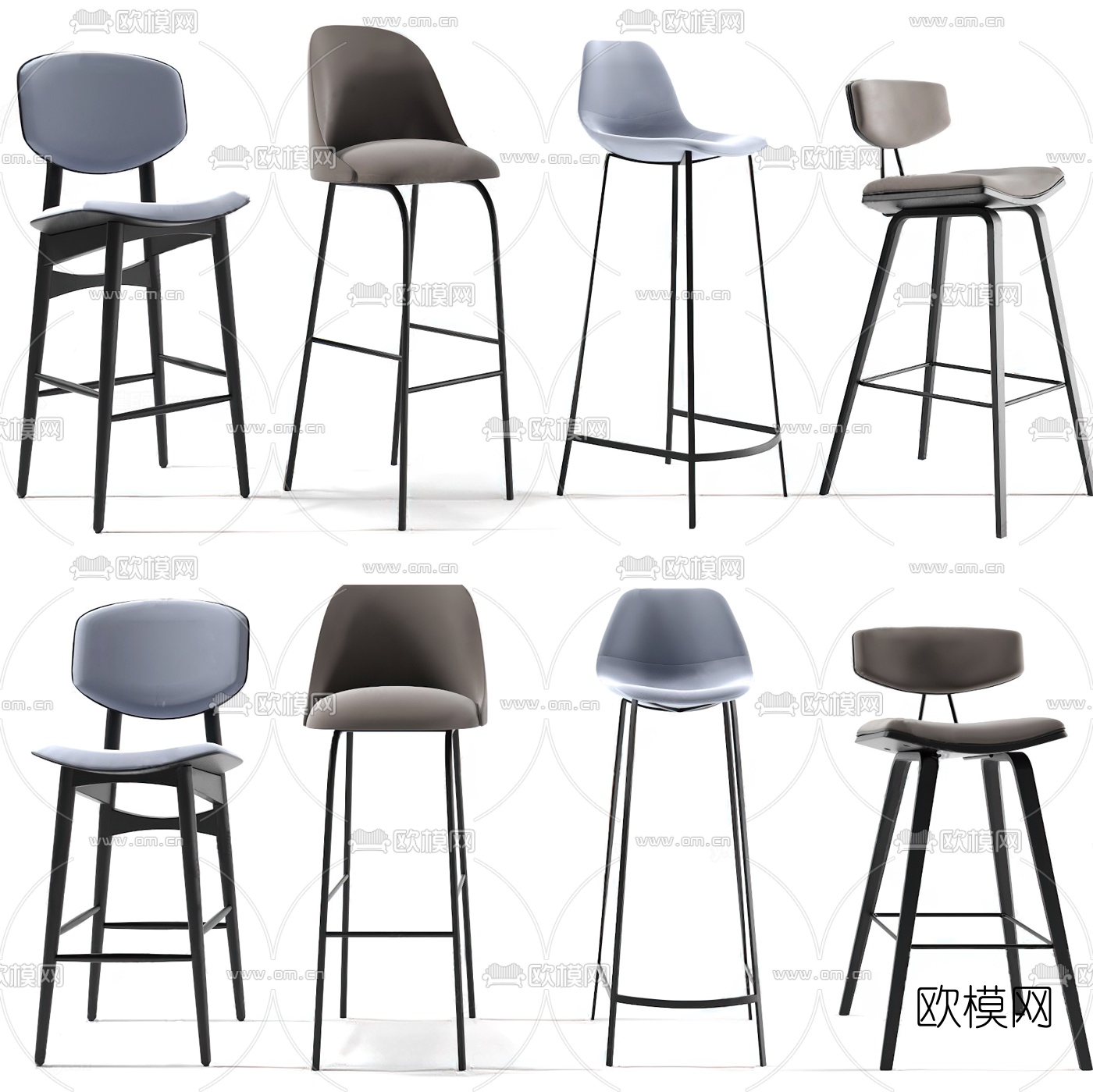 现代布艺吧椅3d模型下载