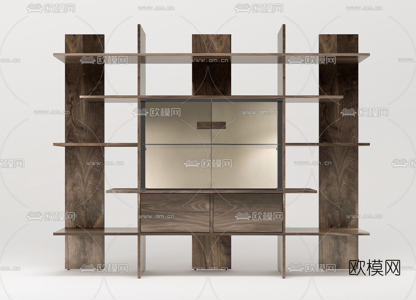 意大利Riva1920品牌 现代原木装饰架书架3d模型下载