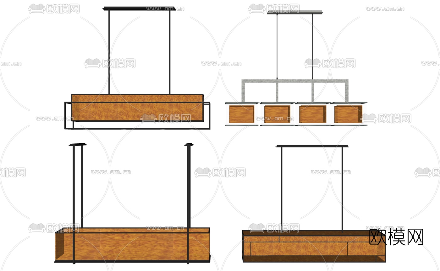 中式条形吊灯组合su模型下载