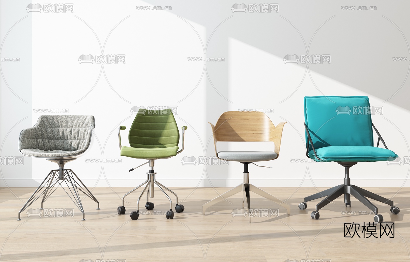 现代办公椅单椅组合3D模型下载（渲染图1）