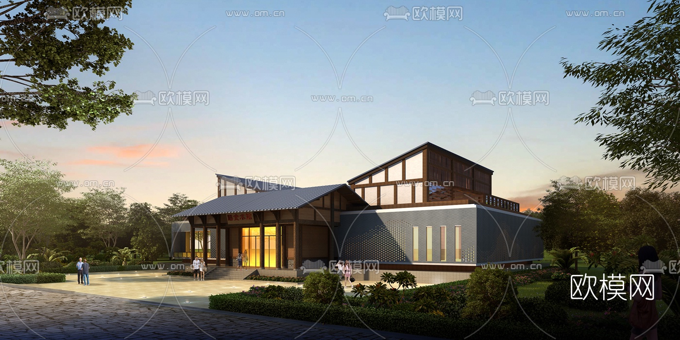 中式会所外观3d模型下载