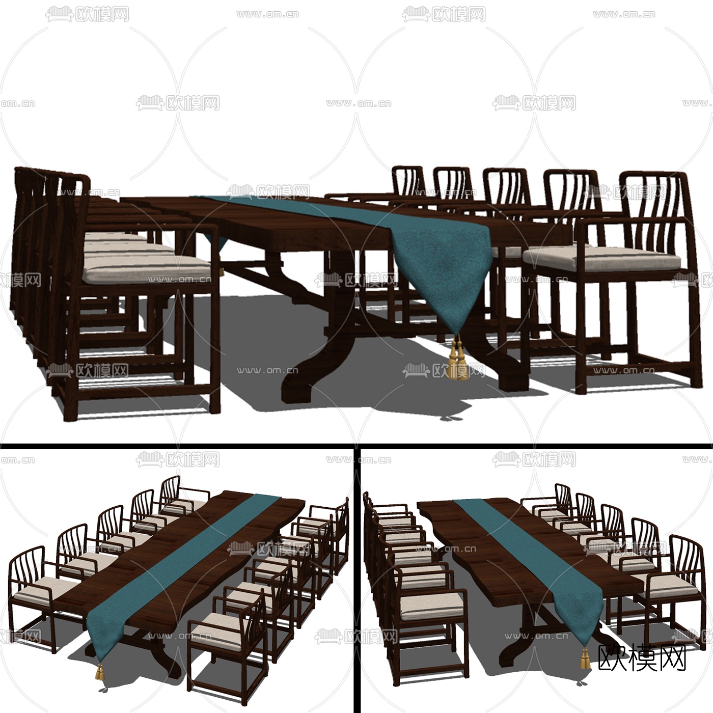 新中式实木餐桌椅免费su模型下载