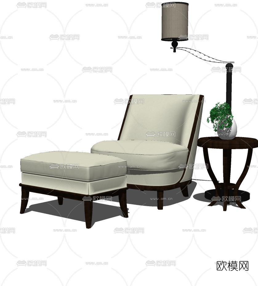 新中式布艺休闲椅免费su模型下载