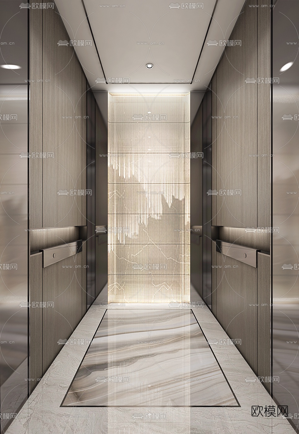 现代电梯轿厢3d模型下载（渲染图2）