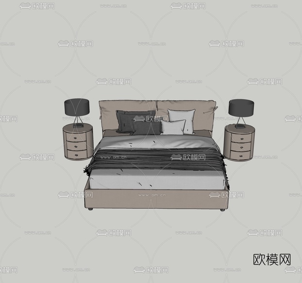 现代双人床免费su模型下载_ID10630701_sketchup模型下载-欧模网