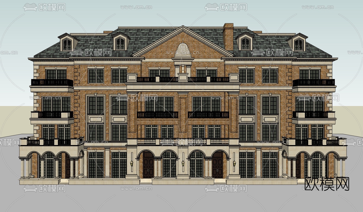 欧式公寓楼su模型下载（渲染图2）