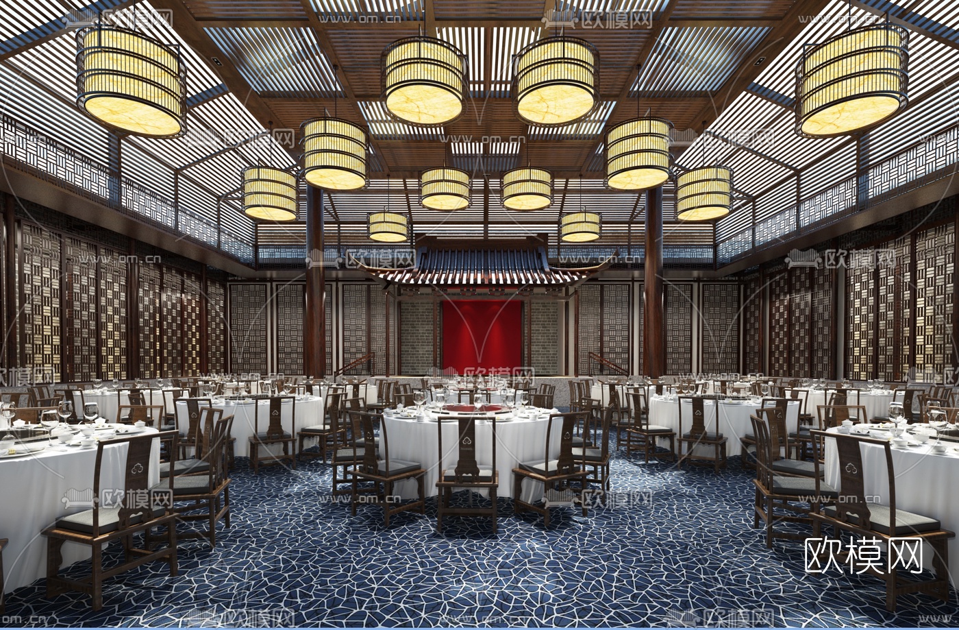 新中式酒店中餐厅3D模型
