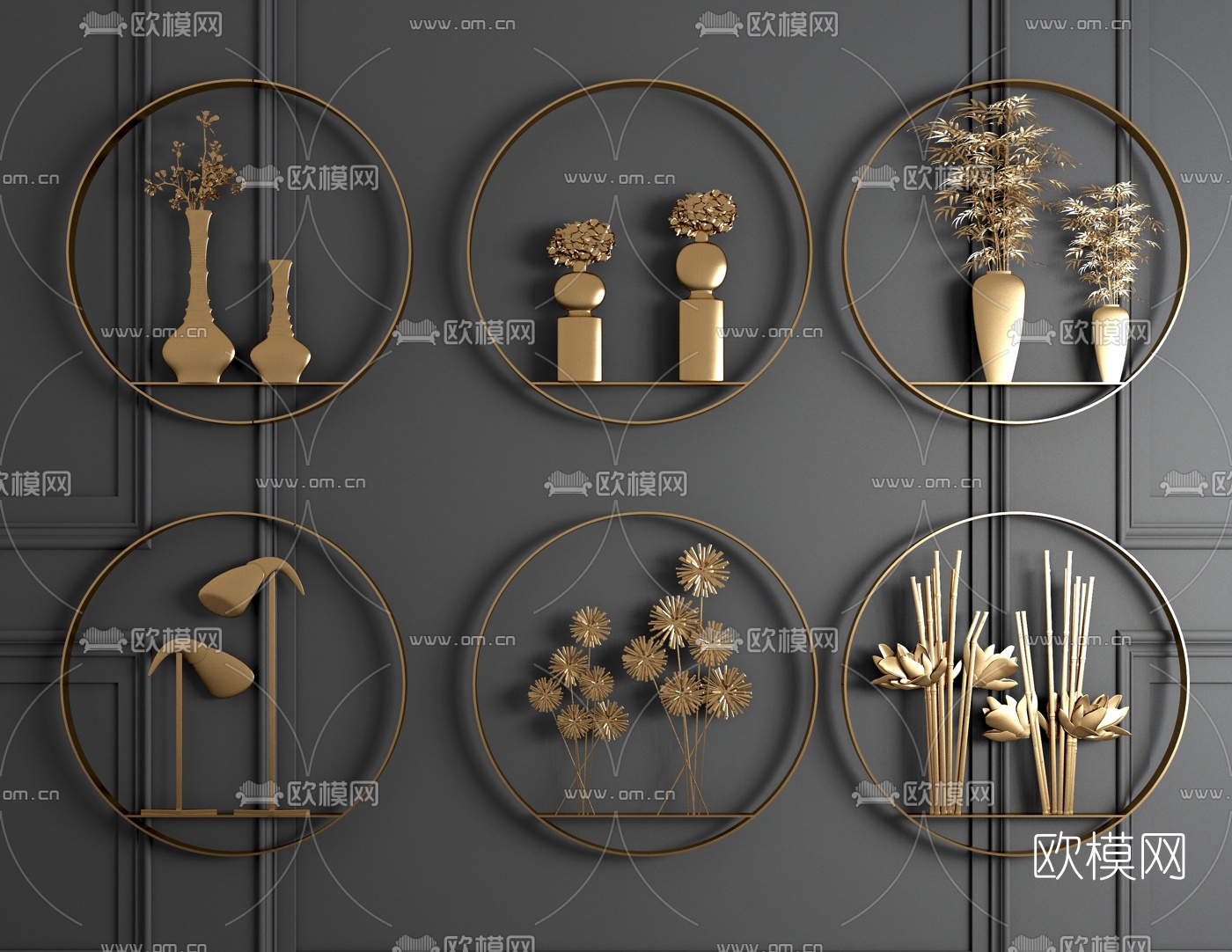 新中式金属墙饰挂件3d模型下载