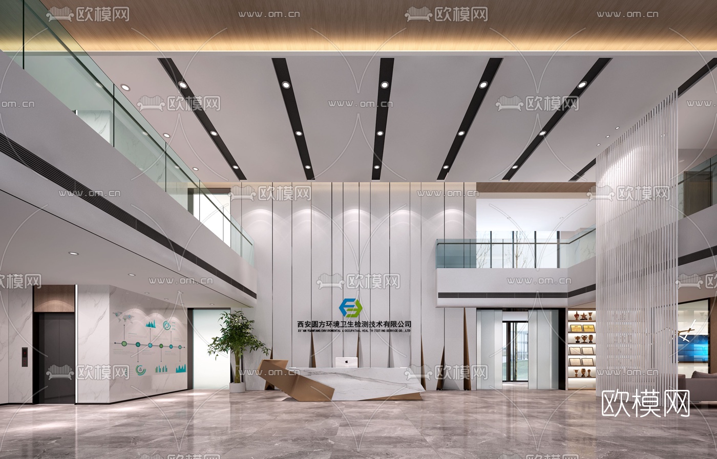 现代办公楼大堂前台3d模型