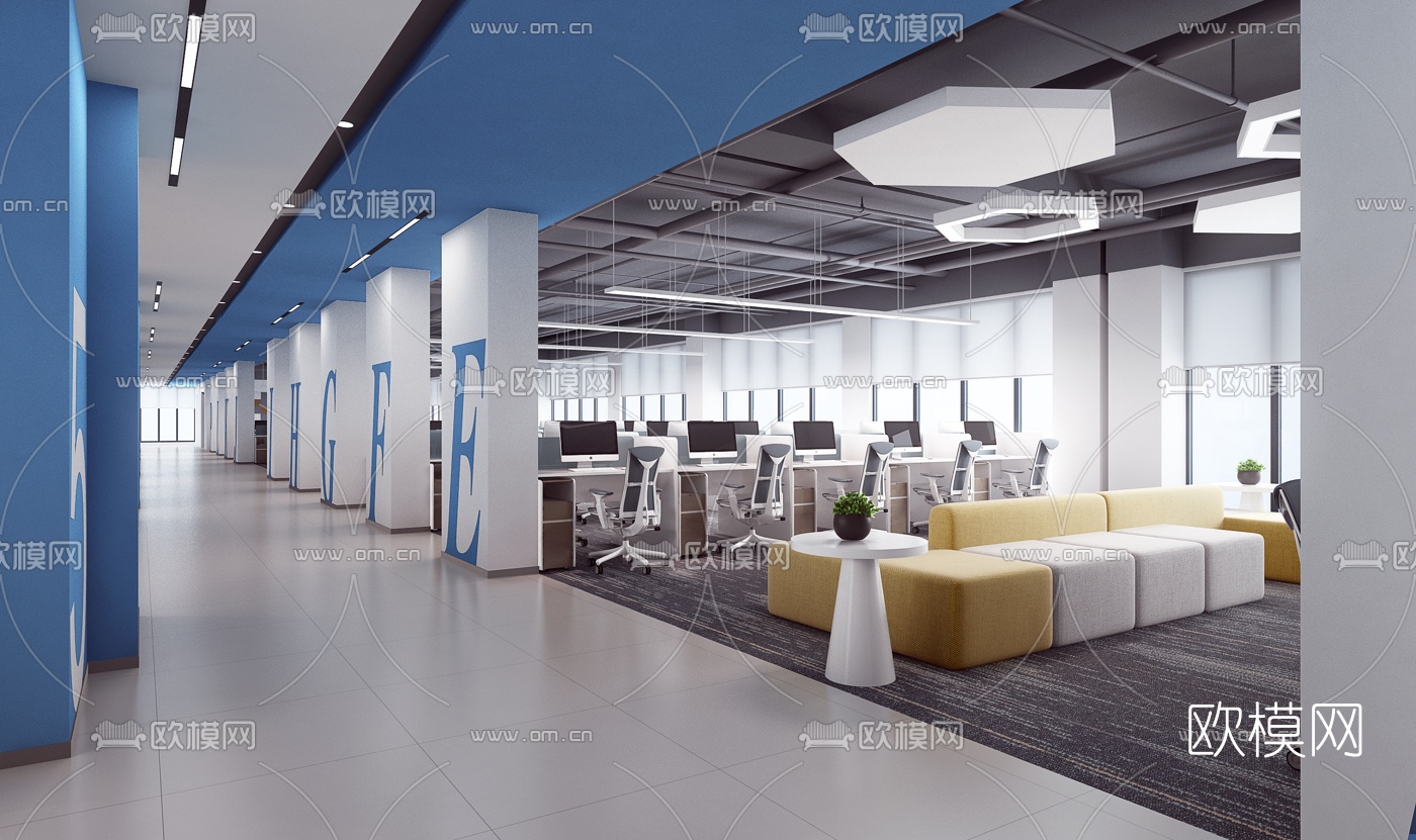 现代敞开式办公区3d模型
