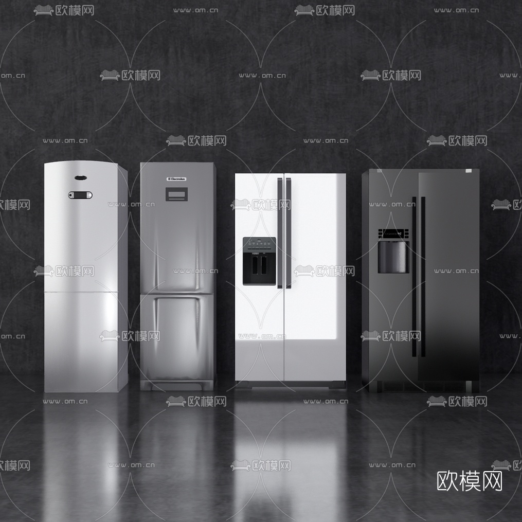 现代电冰箱组合su模型下载（渲染图2）