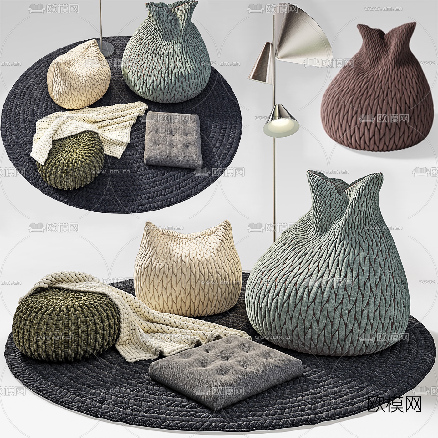现代藤编凳袋毯子3d模型