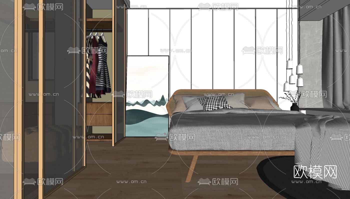 北欧客厅餐厅卧室su模型