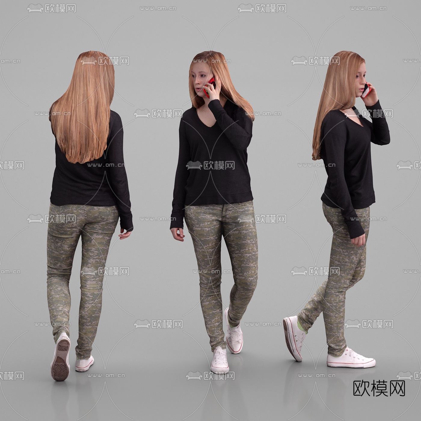现代站立打电话女人3d模型下载