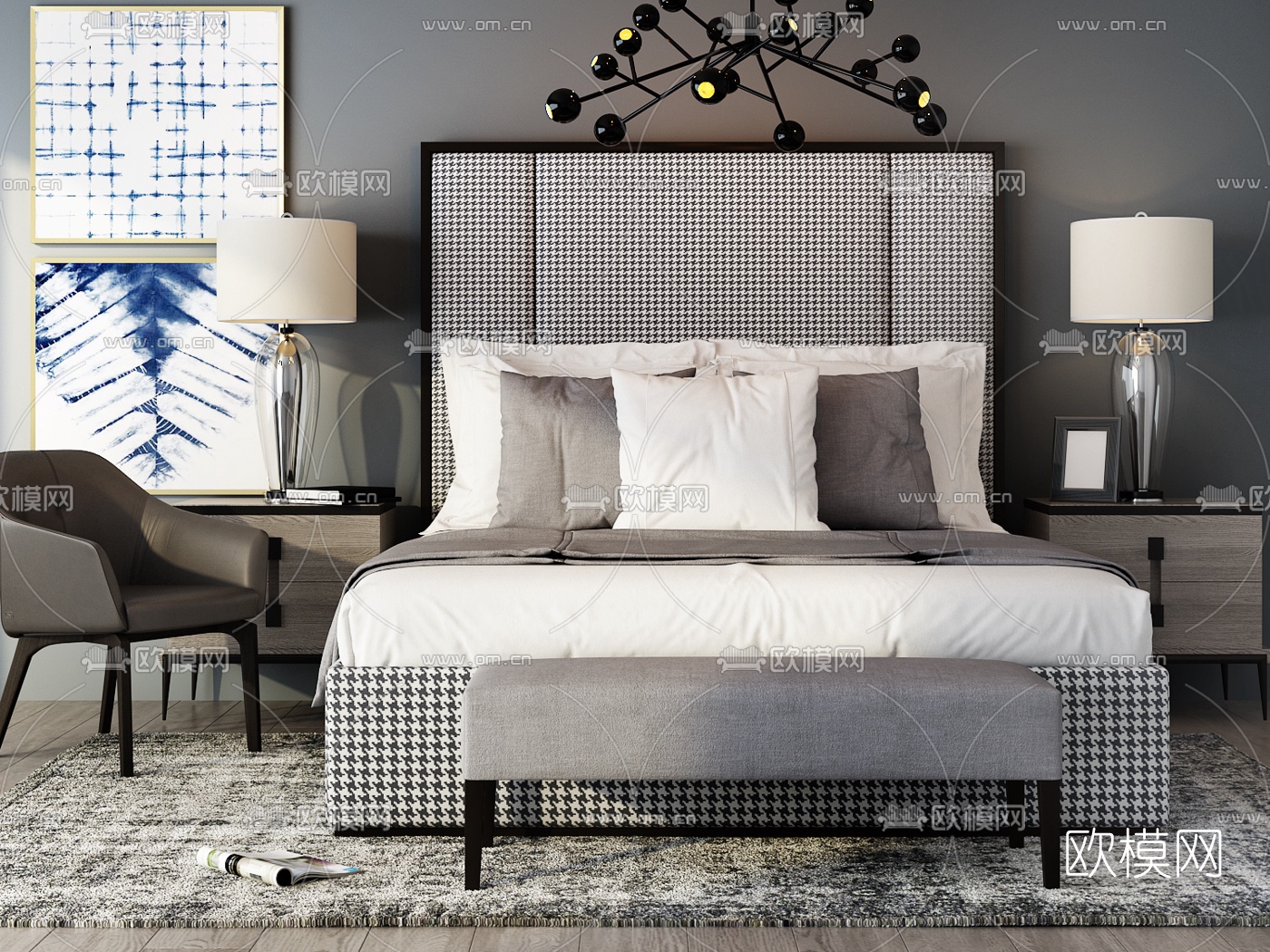 现代双人床3d模型下载