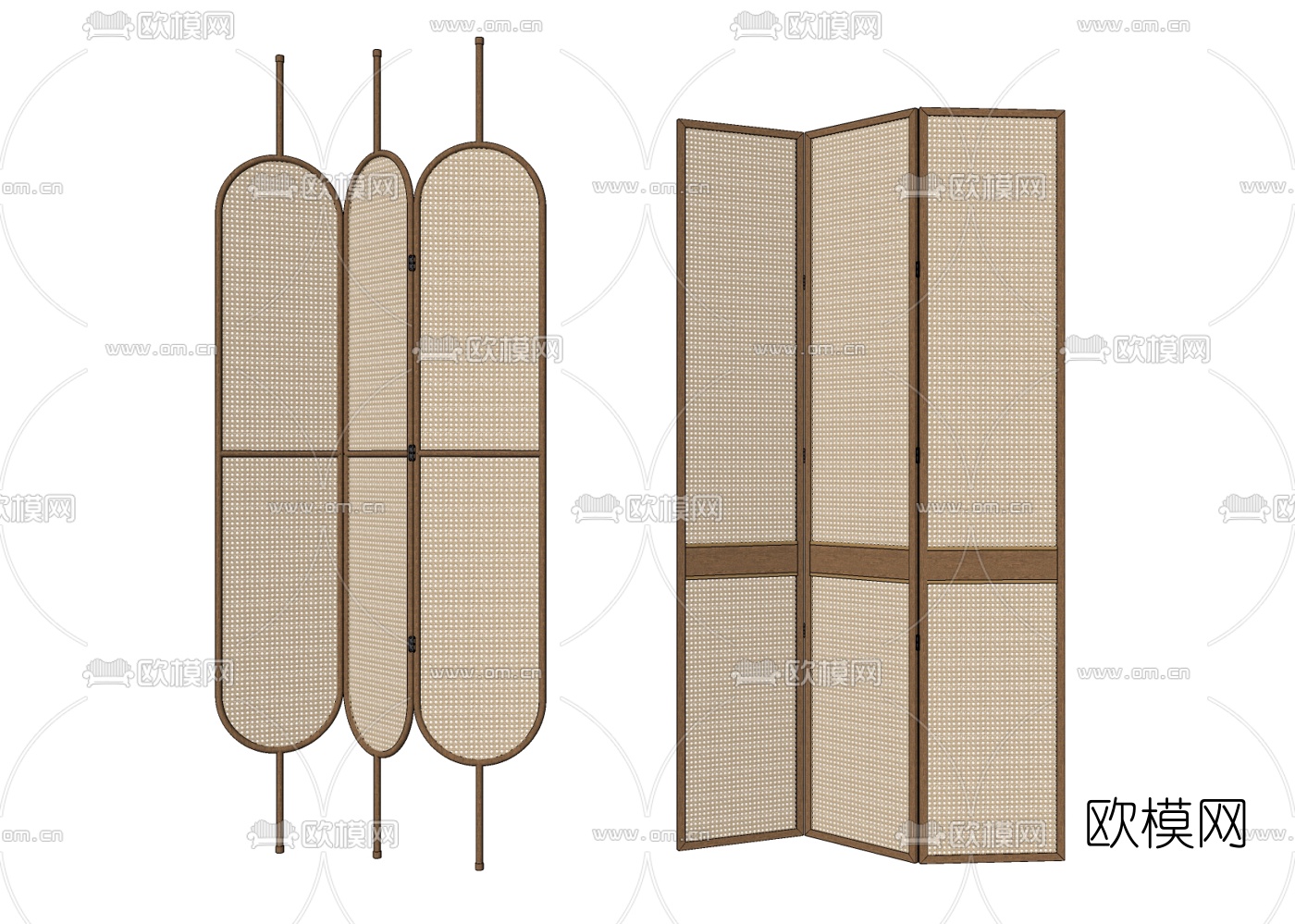 侘寂风藤编屏风隔断su模型下载