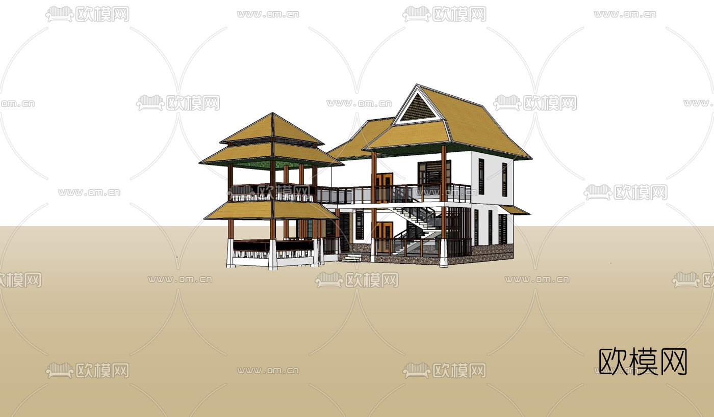 东南亚独栋别墅su模型下载（渲染图1）