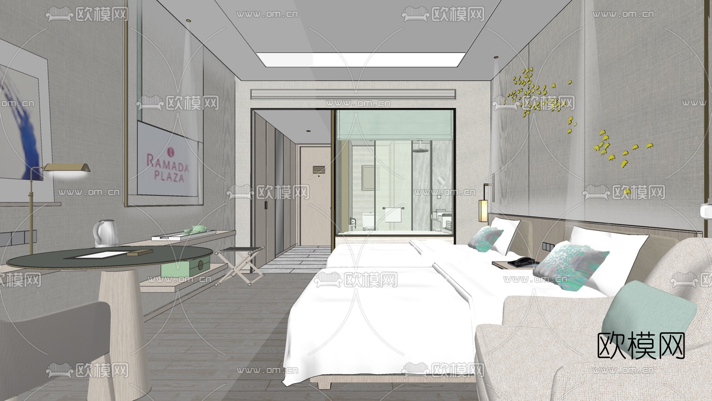 北欧酒店双人房su模型下载（渲染图3）