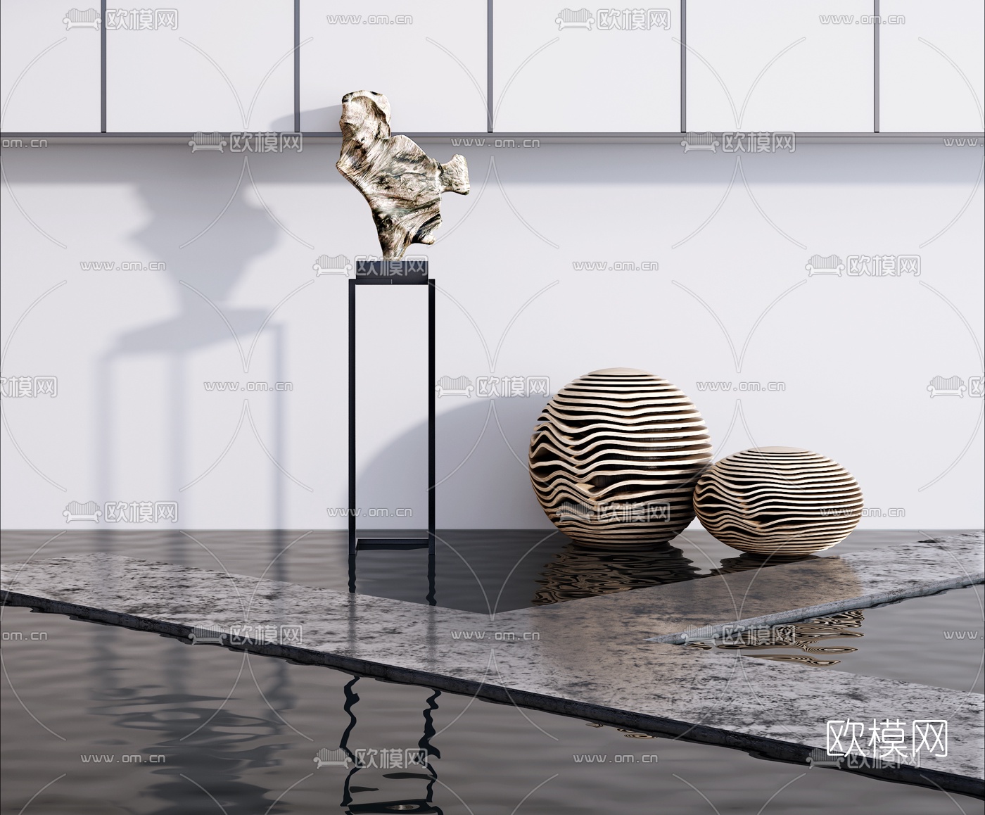 现代圆形艺术品雕塑3d模型下载