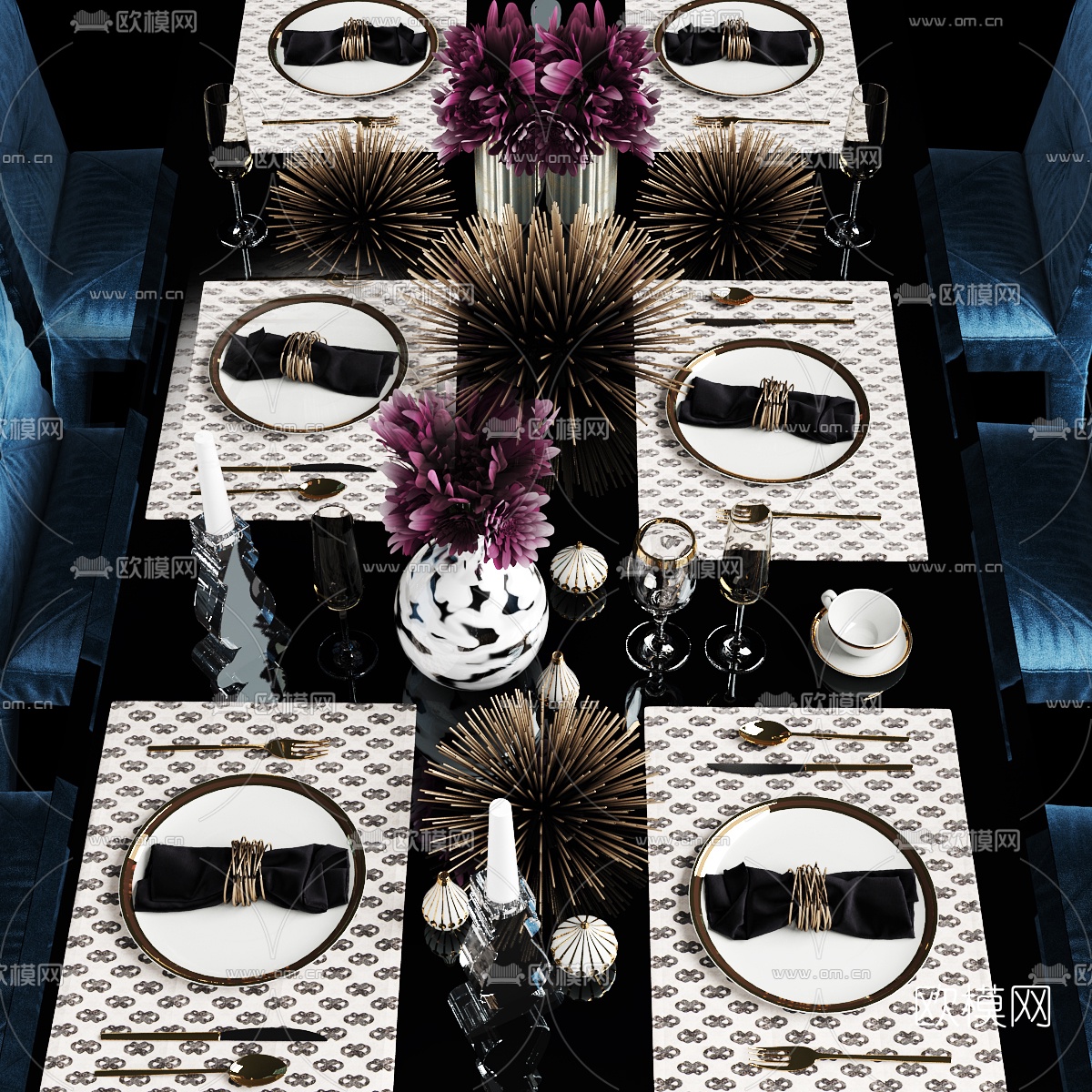 现代餐具组合3d模型下载