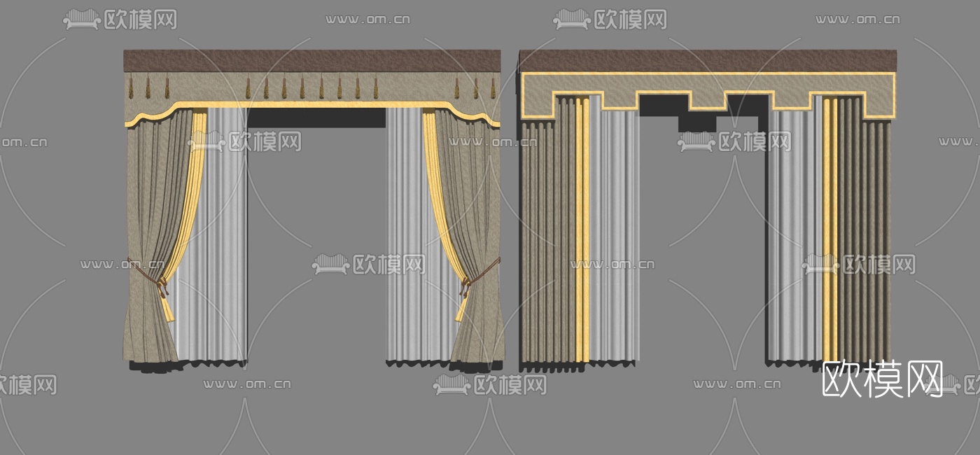 中式窗帘组合su模型下载