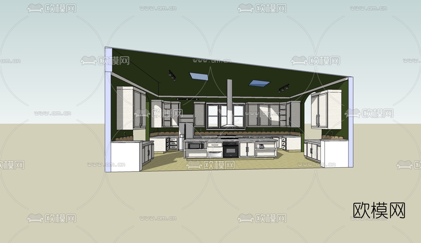 现代橱柜免费su模型下载（渲染图2）