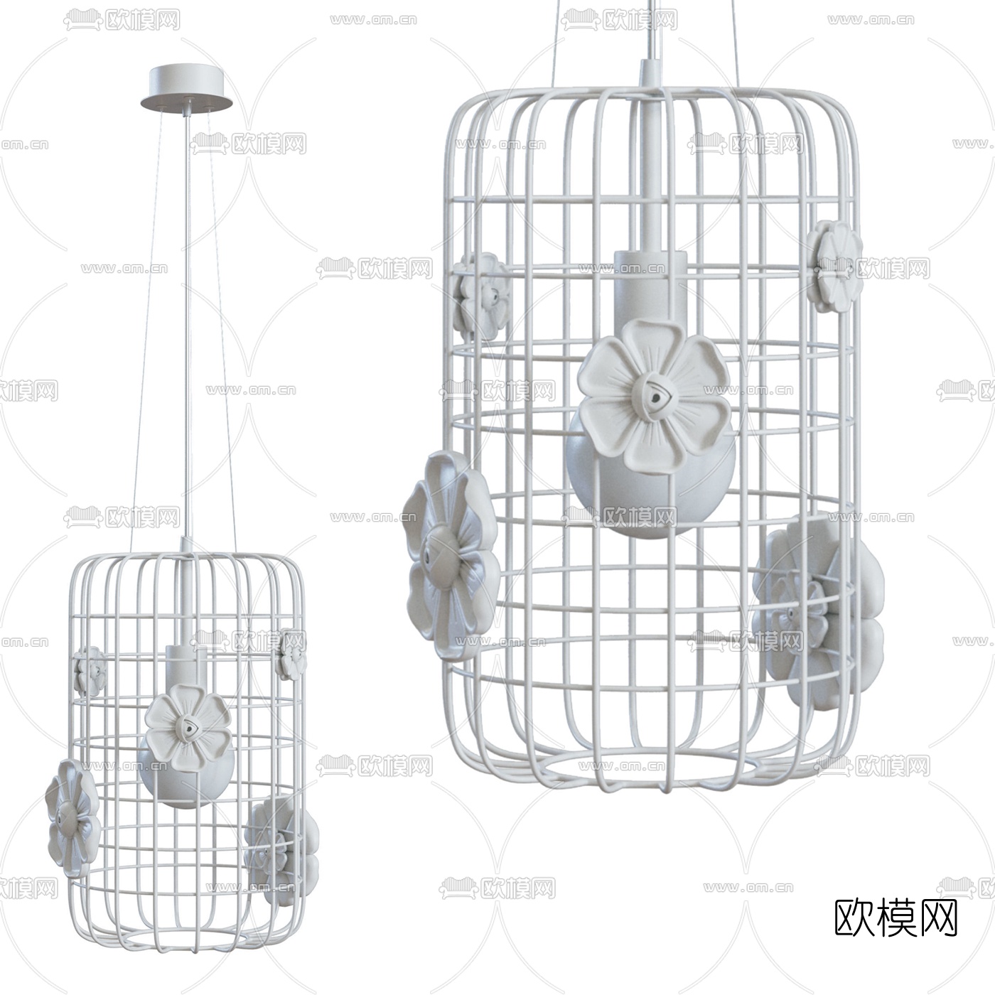 北欧创意铁艺鸟笼吊灯3d模型下载（渲染图2）